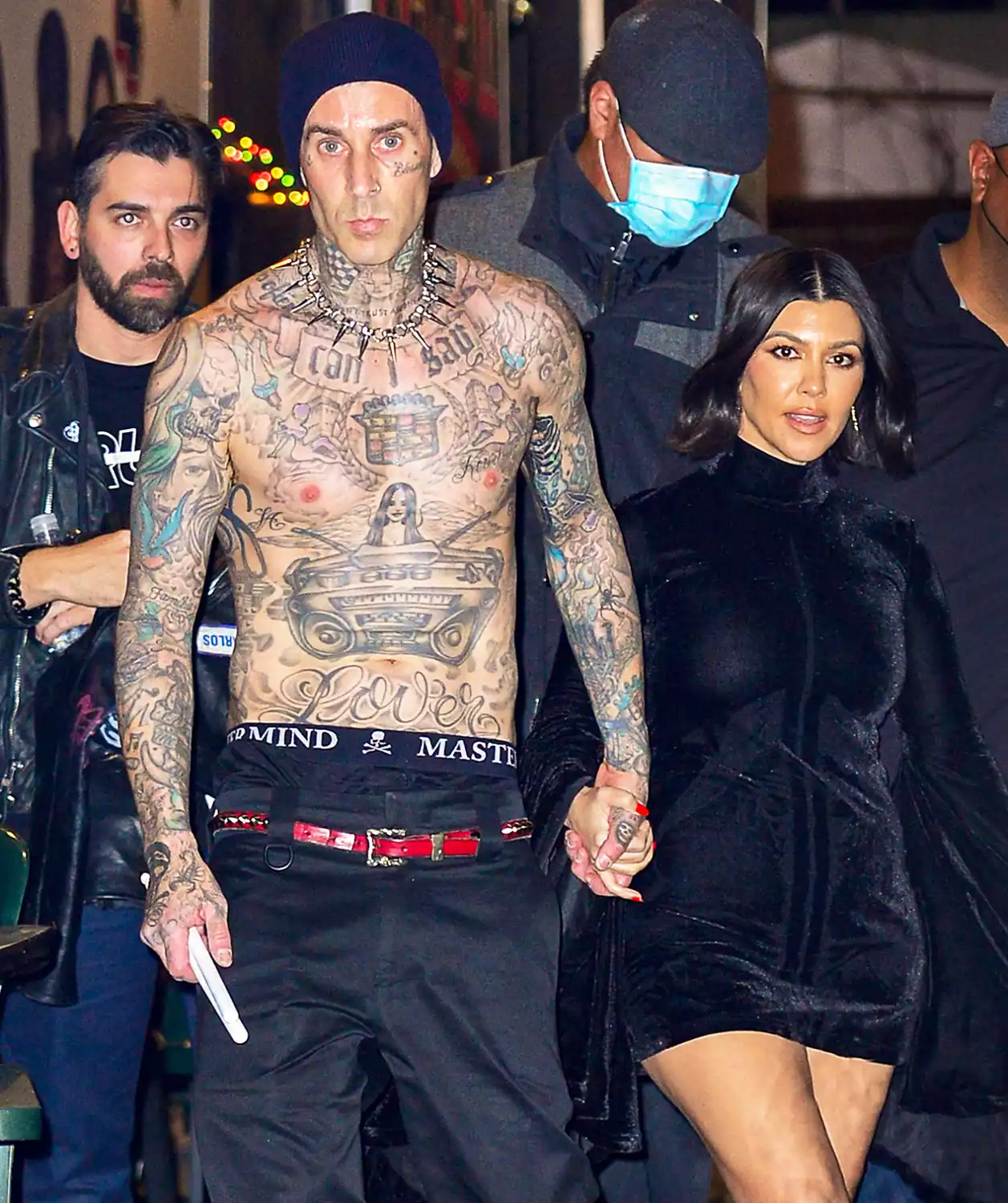 Travis Barker and Kourtney Kardashian are seen on February 25, 2022 in Los Angeles, California.