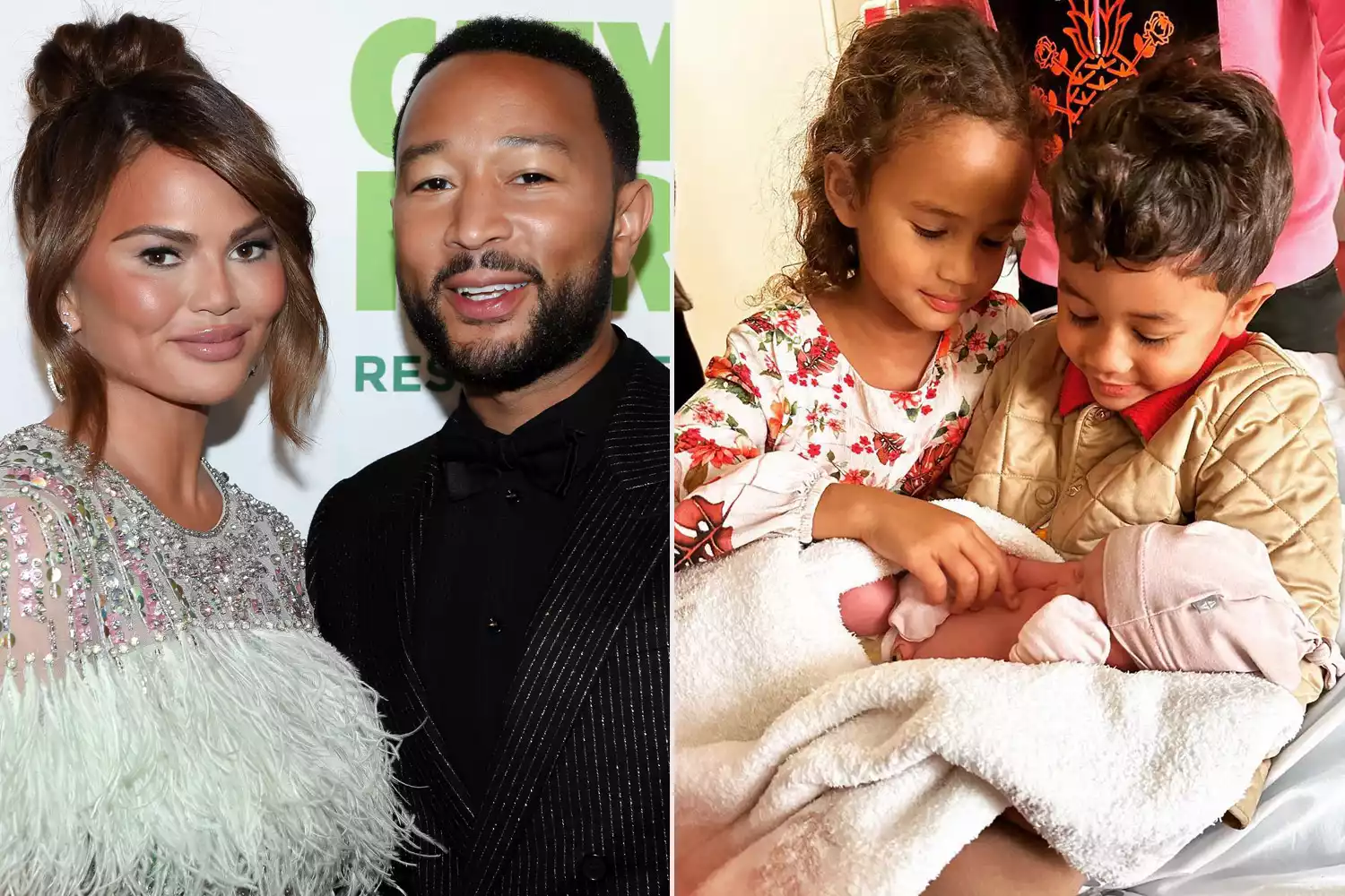 Chrissy Teigen and John Legend, Esti Maxine Stephens with Luna and Miles