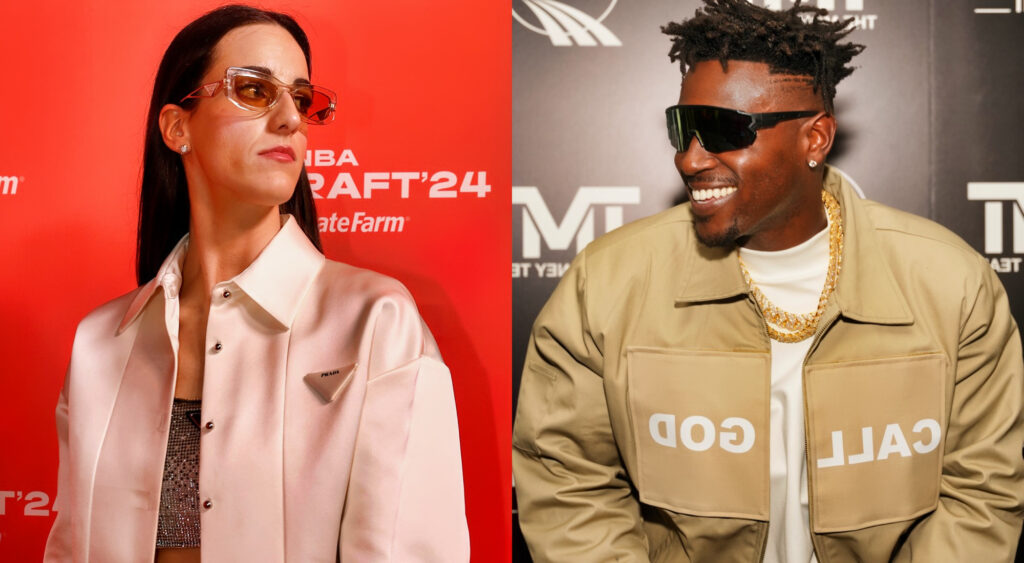 Photo of Caitlin Clark at WNBA Draft and photo of Antonio Brown smiling