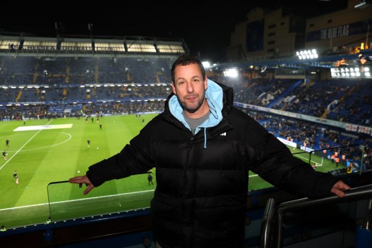 Adam Sandler watching a Premier League Chelsea FC v Newcastle United football match.