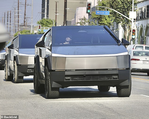 The couple were spotted arriving to his new 7,042 square foot store on Melrose Avenue in his Tesla Cybertruck