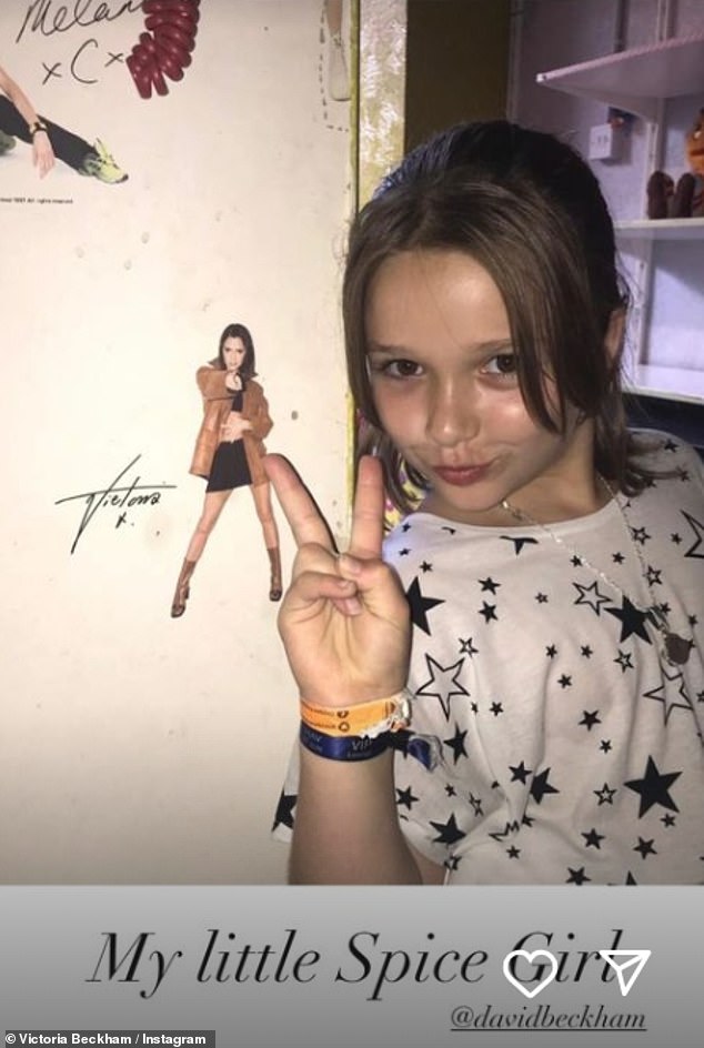 Victoria also posted an adorable shot of Harper posing next to an image of her mother from her Spice Girl days