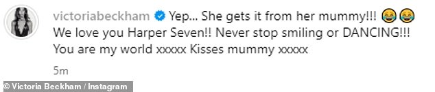 Later Victoria shared a video of Harper dancing in the car when she was younger as she joked she got her moves from her Spice Girl mum