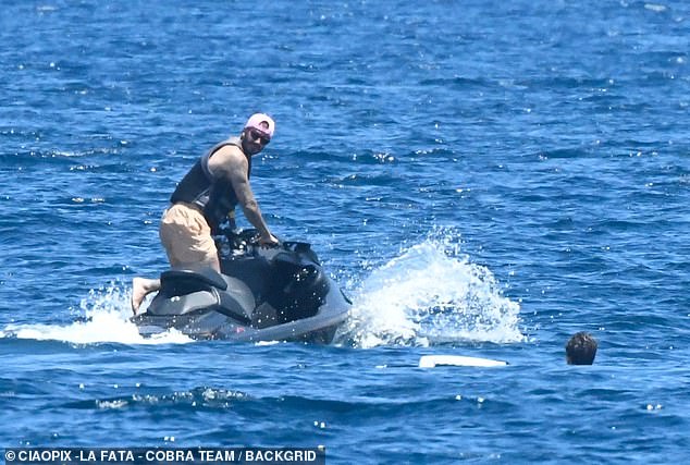 David also enjoyed some time on his own as he raced around on the jet ski