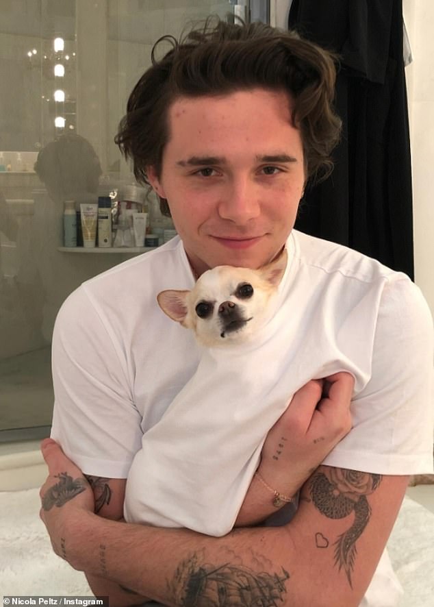 Peltz alleges Nala was left injured and in severe physical distress after a routine grooming in HoundSpa's mobile van (Peltz's husband Brooklyn pictured with Nala)