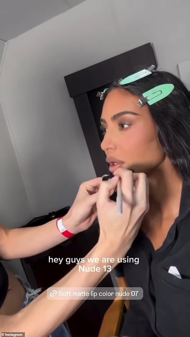 Kim was later seen getting her makeup done, with the makeup artist using products her her makeup brand SKKN by Kim Kardashian