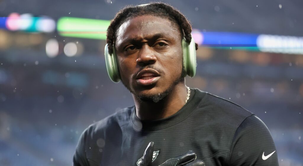 AJ Brown with headphones on