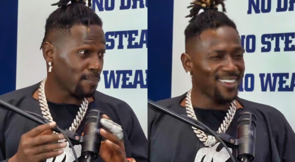 Photos of Antonio Brown speaking on new podcast