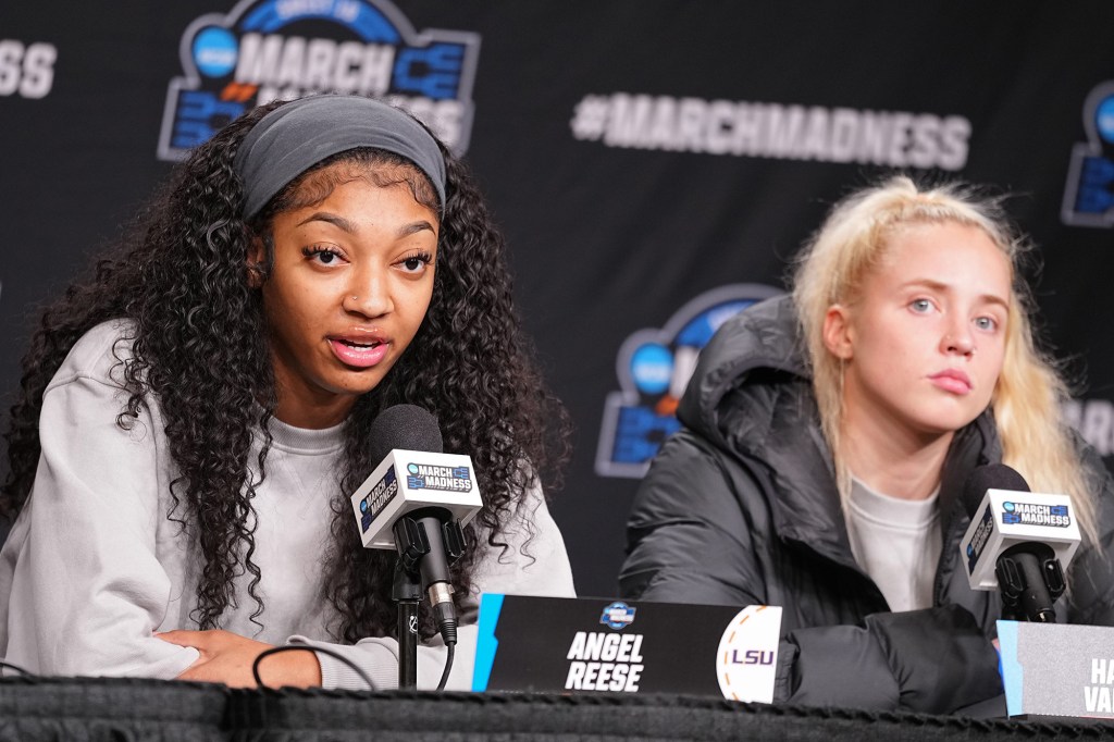 LSU's Angel Reese and Hailey Van Lith address reporters during their press conference Sunday ahead of an Elite Eight matchup against Iowa.