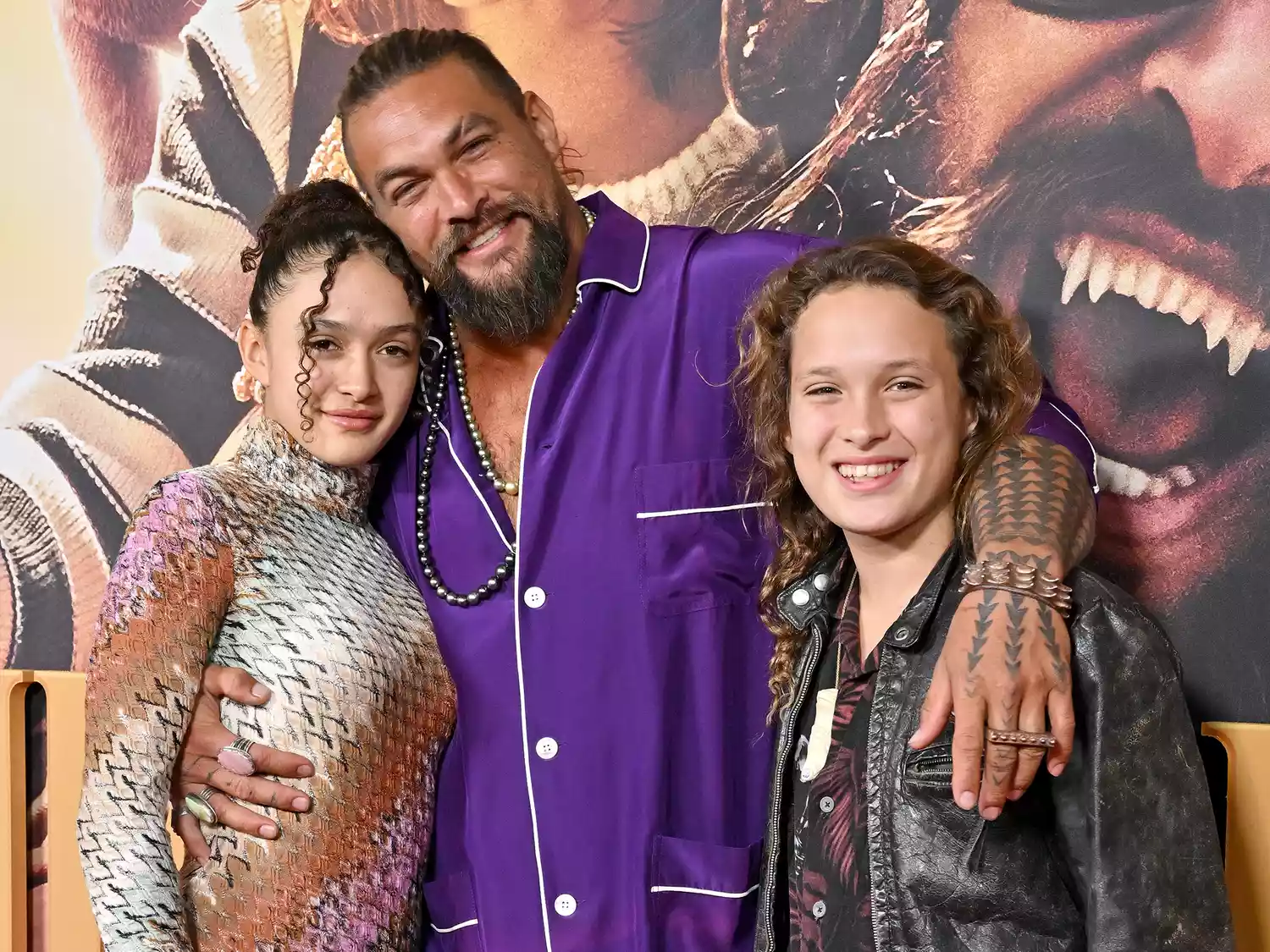 Lola Iolani Momoa, Jason Momoa, and Nakoa-Wolf Manakauapo Namakaeha Momoa attend the Los Angeles Premiere of Netflix's "Slumberland" at AMC Century City 15 on November 09, 2022 in Century City, California