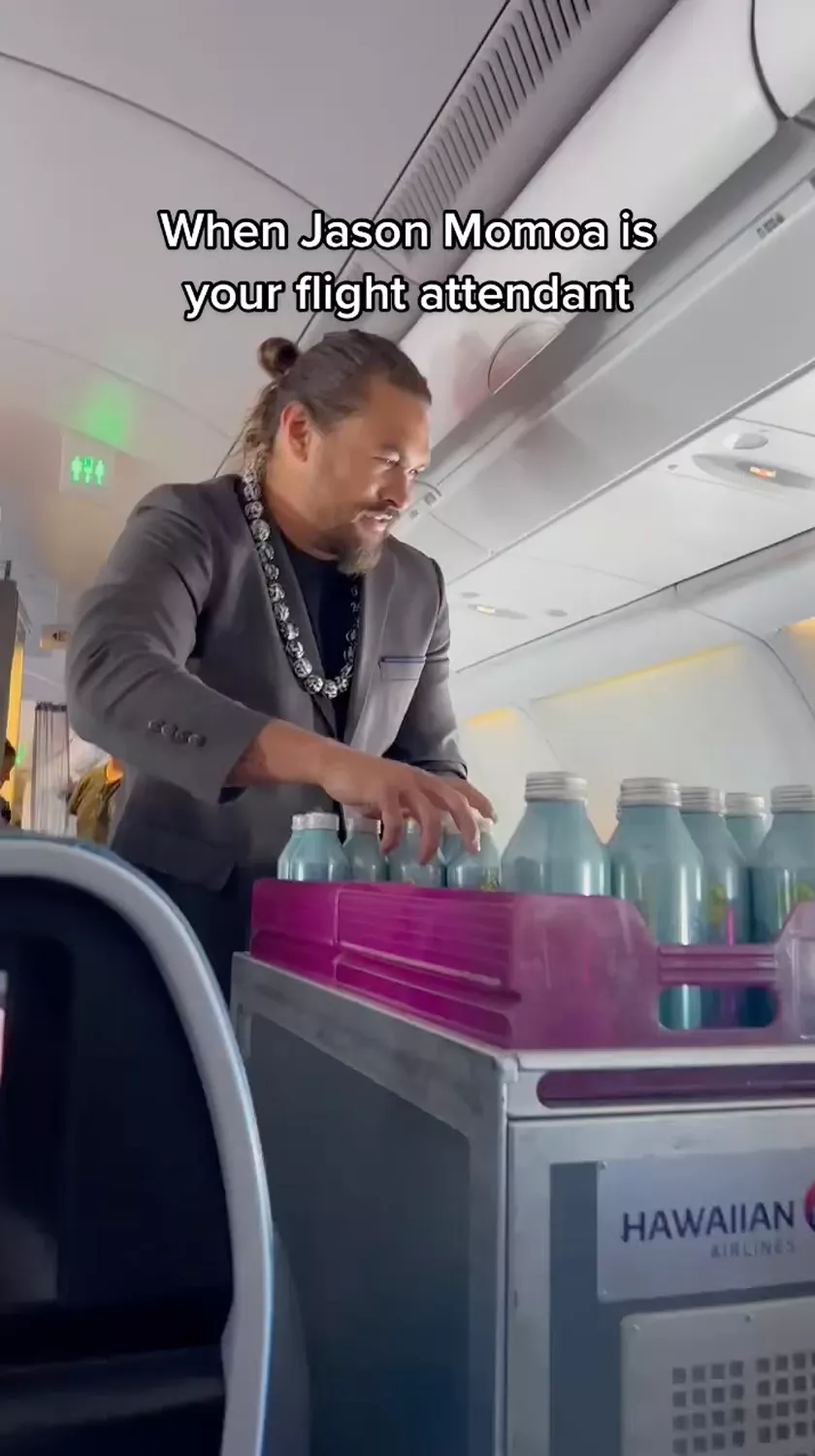 Jason Momoa on Hawaiian airlines