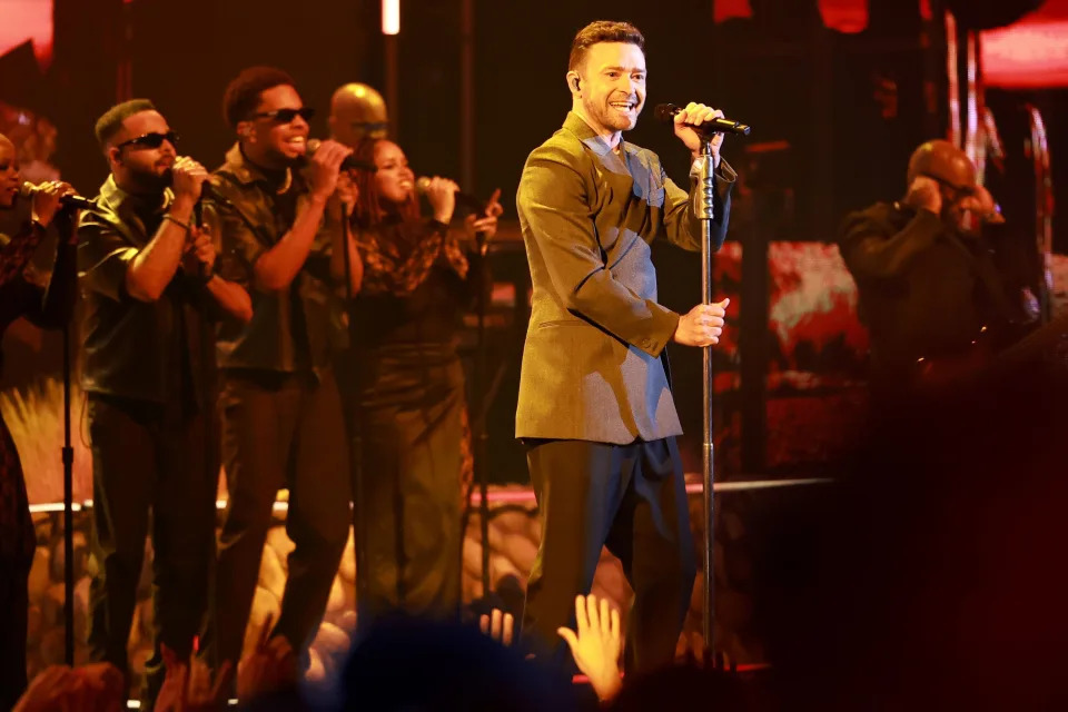 Justin Timberlake performs onstage during the 2024 iHeartRadio Music Awards at Dolby Theatre in Los Angeles, California on April 01, 2024.