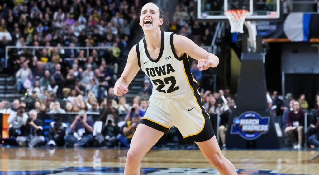 Caitlin Clark on court celebrating