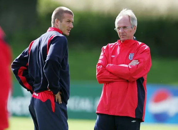 David Beckham the England captain talks with coach Sven Goran Eriksson