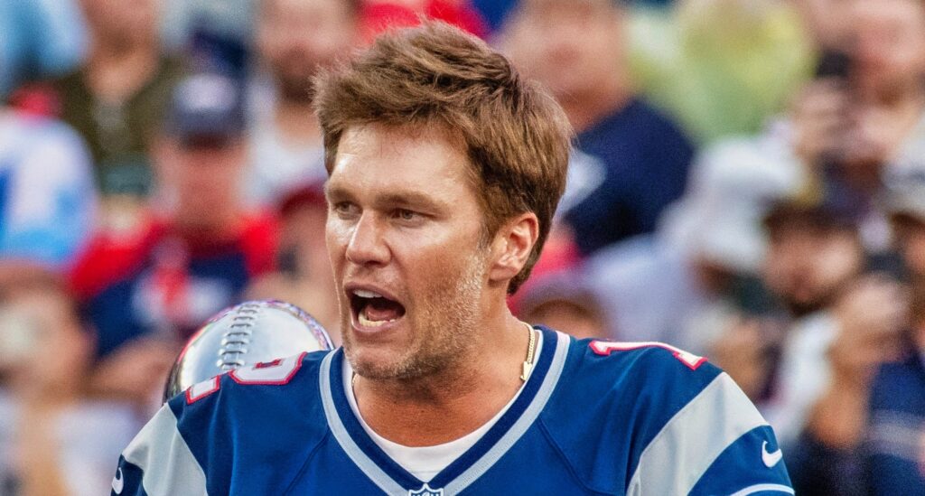 Tom Brady speaking at Gillette Stadium.